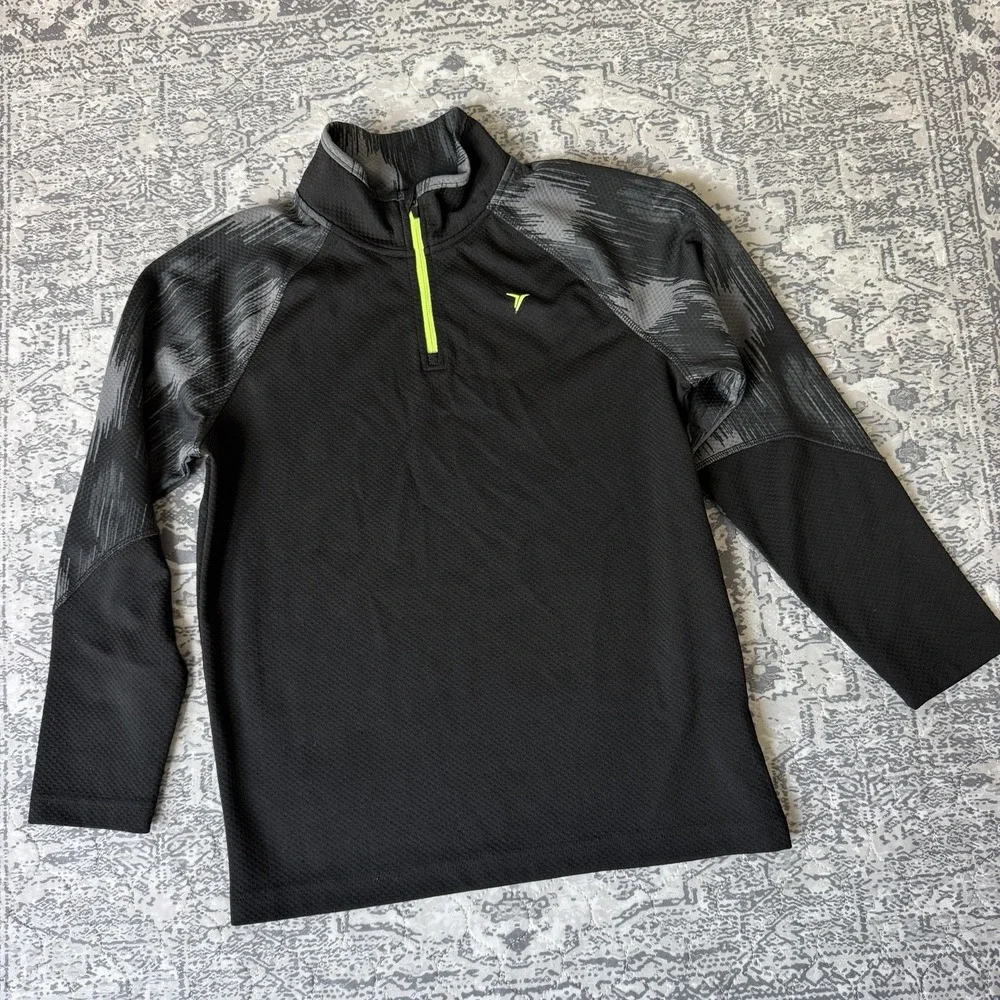 Old Navy Active 1/4 Full Zip Long Sleeve Athletic Youth Large 10-12 Black Green